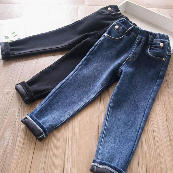 jeans baby girls velvet pants winter 2021, Blue