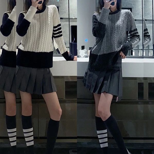 2021 autumn and winter new wool sweater short coat college four bar bottomed shirt women's inner twist pullover, White
2021 autumn and winter new wool sweater short coat college four bar bottomed shirt women's inner twist pullover, White