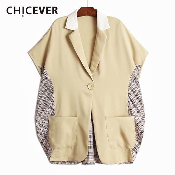 women's suits & blazers chicever patchwork gingham colorblock womens coat notched short sleeve loose single button women clothing 2021, White;black
women's suits & blazers chicever patchwork gingham colorblock womens coat notched short sleeve loose single button women clothing 2021, White;black