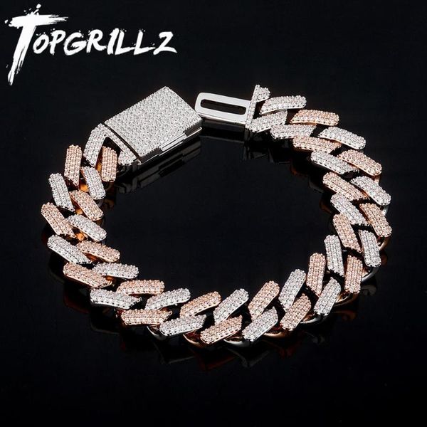 charm bracelets rillz 16mm cuban chain bracelet with box clasp iced out micro pave cubic zirconia hip hop heavy jewelry gif, Golden;silver