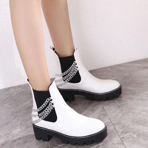 boots 2021 autumn winter gothic women ankle fashion metal chain patent leather female short punk style white ymb328, Black
boots 2021 autumn winter gothic women ankle fashion metal chain patent leather female short punk style white ymb328, Black