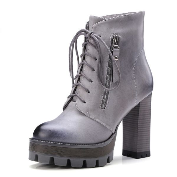 the fashionable lace up to soft winter boots plutonium leather thick heels high women's shoes, Black
the fashionable lace up to soft winter boots plutonium leather thick heels high women's shoes, Black