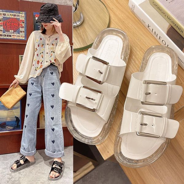 slippers patent leather summer jelly shoes woman clear candy soled slides transparent double metal buckle belt women sandalias, Black
slippers patent leather summer jelly shoes woman clear candy soled slides transparent double metal buckle belt women sandalias, Black