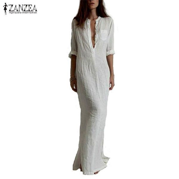 zanzea fashion vestidos 2021 autumn women casual dress long sleeve deep v neck linen split solid maxi plus size party dresses, White;black
zanzea fashion vestidos 2021 autumn women casual dress long sleeve deep v neck linen split solid maxi plus size party dresses, White;black