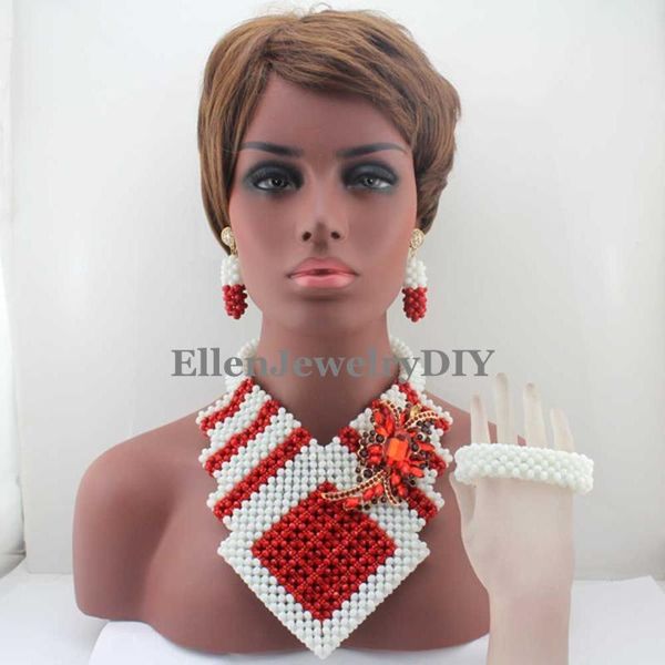 earrings & necklace african big costume jewelry sets handmade red/white crystal beads set nigerian bridal w13337, Silver
earrings & necklace african big costume jewelry sets handmade red/white crystal beads set nigerian bridal w13337, Silver