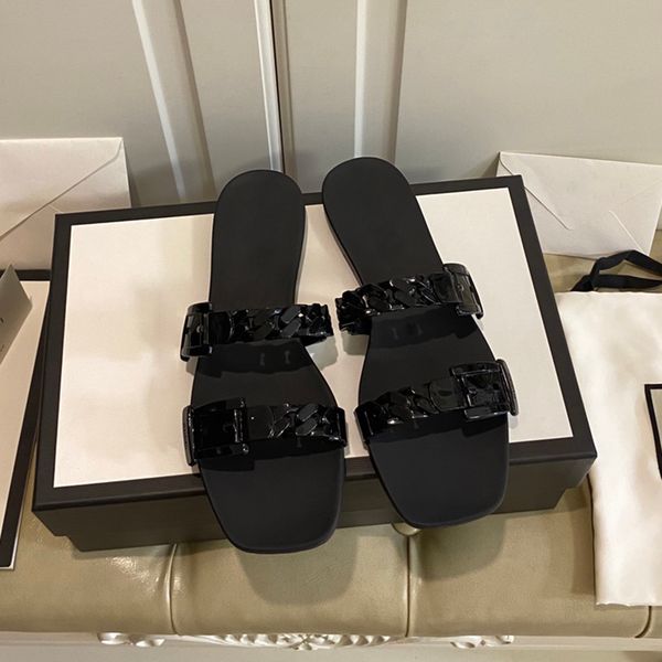 women slippers designers brand plastic chain jelly sandals fashion lady solid flat slides patent leather stylist sandal 35-40, Black
women slippers designers brand plastic chain jelly sandals fashion lady solid flat slides patent leather stylist sandal 35-40, Black