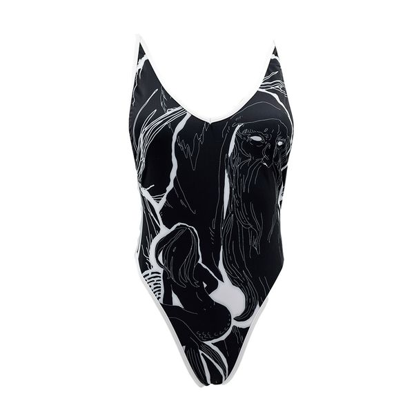 new gothic halloween horror print alternative 2021 high fork strap one-piece swimsuit, White;black
new gothic halloween horror print alternative 2021 high fork strap one-piece swimsuit, White;black