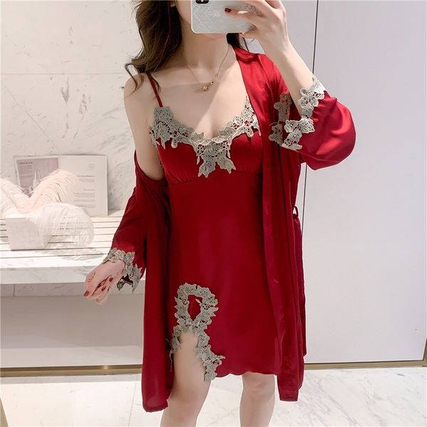 women's sleepwear 2pcs robe set high split women nightwear intimate lingerie satin home wear spring lace trim kimono bathrobe, Black;red
women's sleepwear 2pcs robe set high split women nightwear intimate lingerie satin home wear spring lace trim kimono bathrobe, Black;red