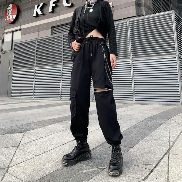 women's pants & capris cargo black chain pockets jogger elastic waist high streetwear harajuku pant punk females trousers harem, Black;white
women's pants & capris cargo black chain pockets jogger elastic waist high streetwear harajuku pant punk females trousers harem, Black;white