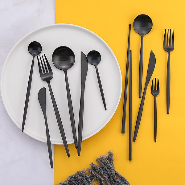dinnerware sets matte black cutlery set stainless steel flatware kitchen silverware steak tableware spoon fork knife chopsticks
dinnerware sets matte black cutlery set stainless steel flatware kitchen silverware steak tableware spoon fork knife chopsticks