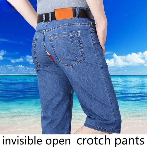 women's jeans open-crotch pants denim shorts men's stretch cropped loose straight casual beach invisible zipper, Blue
women's jeans open-crotch pants denim shorts men's stretch cropped loose straight casual beach invisible zipper, Blue