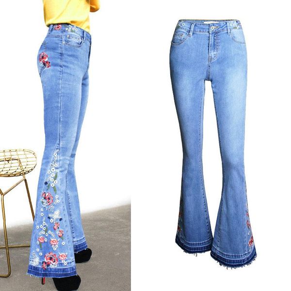 women's jeans embroidery floral washed casual women vintage stretching flower flare pants high waist skinny elastic lady denim trousers, Blue
women's jeans embroidery floral washed casual women vintage stretching flower flare pants high waist skinny elastic lady denim trousers, Blue