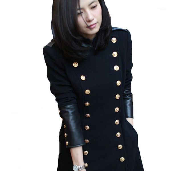 women's wool & blends 2021 autumn winter suit jackets high round coat stitching pu leather stand-up collar woolen 86a, Black
women's wool & blends 2021 autumn winter suit jackets high round coat stitching pu leather stand-up collar woolen 86a, Black