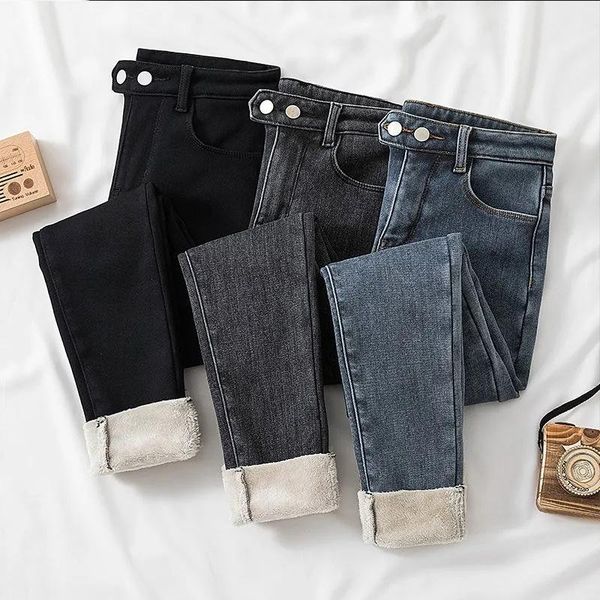 women's jeans buttons plus size winter thicken female velvet denim pants black women tretch skinny warm mom trouser, Blue
women's jeans buttons plus size winter thicken female velvet denim pants black women tretch skinny warm mom trouser, Blue