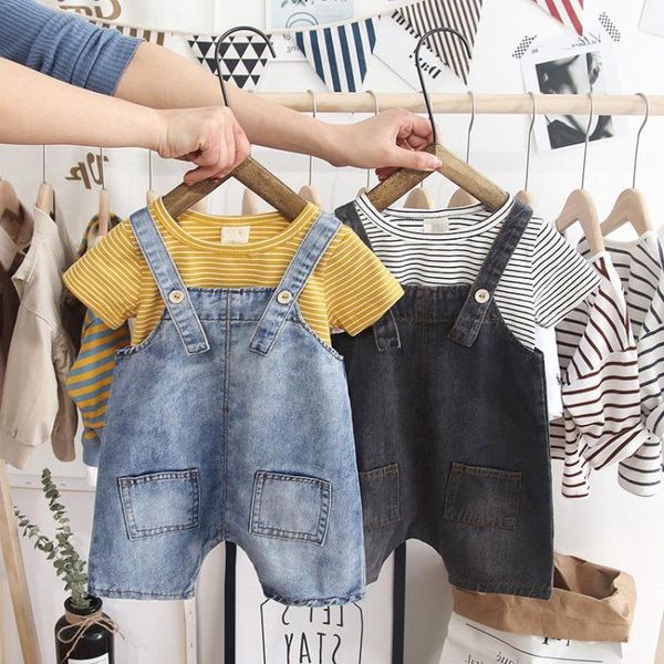 clothing sets summer kids boys and girls striple t-shirt + denim overall pants, White
clothing sets summer kids boys and girls striple t-shirt + denim overall pants, White