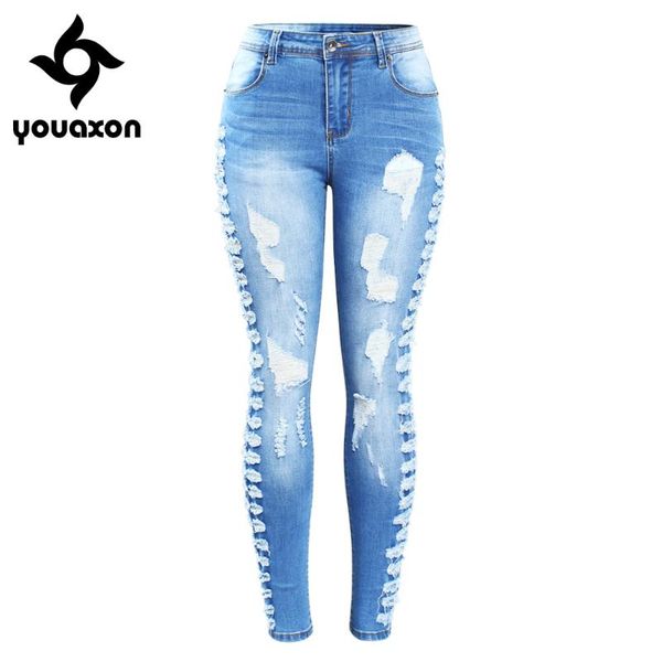 youaxon arrived plus size stretchy ripped jeans woman side distressed denim skinny pencil pants trousers for women women's, Blue
youaxon arrived plus size stretchy ripped jeans woman side distressed denim skinny pencil pants trousers for women women's, Blue