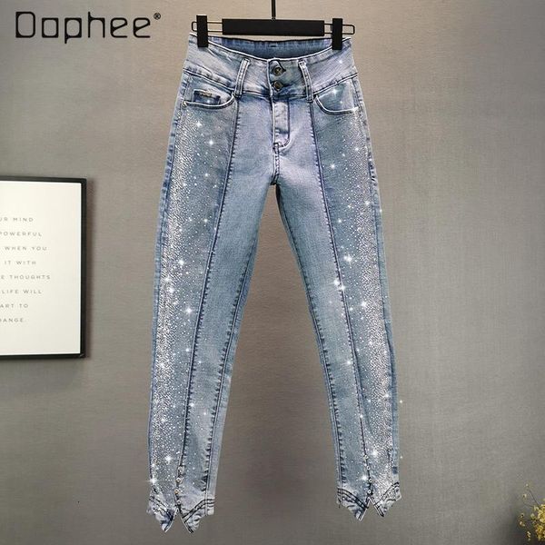 women's jeans spring cotton elastic rhinestone ladies slim irregular bottoms ankle-length pencil pants streetwear 96za, Blue
women's jeans spring cotton elastic rhinestone ladies slim irregular bottoms ankle-length pencil pants streetwear 96za, Blue
