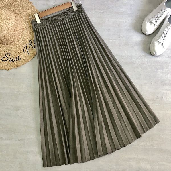 spring autumn women elastic waist casual solid color empire over knee loose wide hem pleated skirt 16w211 210510, Black
spring autumn women elastic waist casual solid color empire over knee loose wide hem pleated skirt 16w211 210510, Black