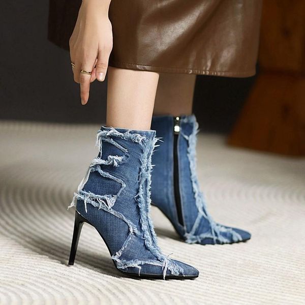 boots 2021 denim fashion women's thin heel high-heeled autumn and winter pointed short tube side zipper over knee, Black
boots 2021 denim fashion women's thin heel high-heeled autumn and winter pointed short tube side zipper over knee, Black