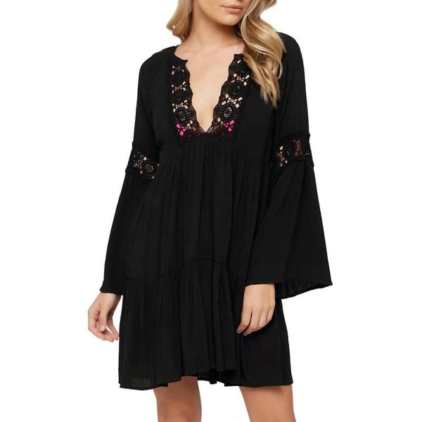 hollow out black dress fashion women flared sleeves v-neck lace patchw casual loose plus size a-line robe femme dresses, Black;gray
hollow out black dress fashion women flared sleeves v-neck lace patchw casual loose plus size a-line robe femme dresses, Black;gray