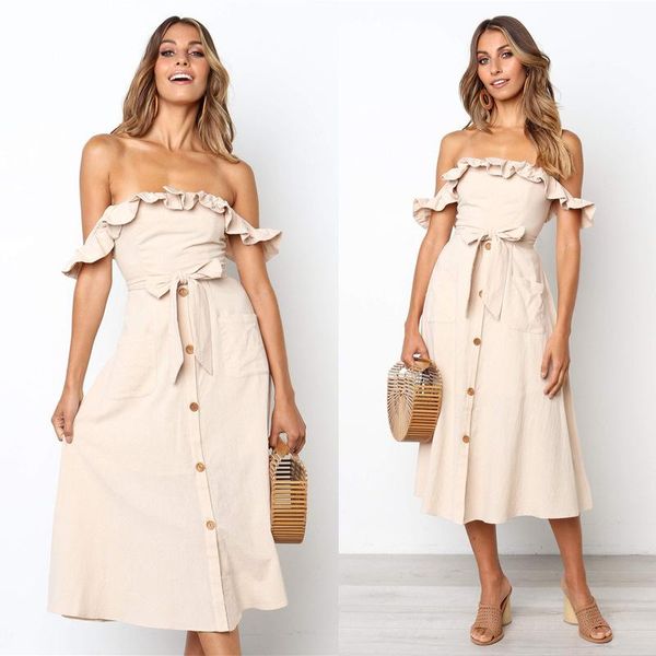 party dresses backless women summer dress 2021 ruffle off shoulder beach button strapless high waist boho midi long sundress ladies, White;black
party dresses backless women summer dress 2021 ruffle off shoulder beach button strapless high waist boho midi long sundress ladies, White;black