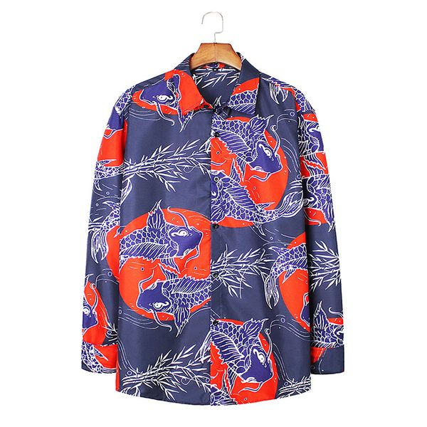 fish pattern men's long-sleeved shirt comfortable fit fashion travel office entertainment, White;black
fish pattern men's long-sleeved shirt comfortable fit fashion travel office entertainment, White;black