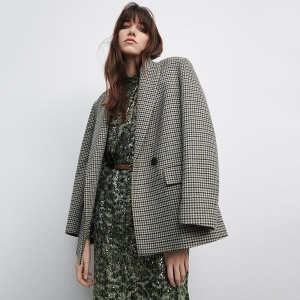 women's suits & blazers 2021 spring and autumn double-breasted ladies blazer slim fit plaid casual jacket women, White;black
women's suits & blazers 2021 spring and autumn double-breasted ladies blazer slim fit plaid casual jacket women, White;black