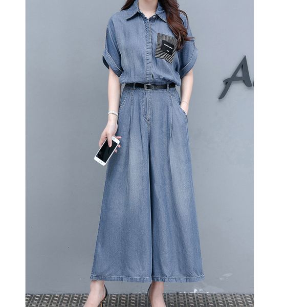pant t-shirt female summer jeans, broad-legged high-waisted pants, skirt women's two-piece jeans large, feminine size, White
pant t-shirt female summer jeans, broad-legged high-waisted pants, skirt women's two-piece jeans large, feminine size, White