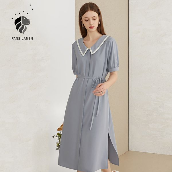 FANSILANEN Ruffle sexy split long shirt dress Women puff sleeve elegant blue bandage dress Sailor collar summer vintage dress
FANSILANEN Ruffle sexy split long shirt dress Women puff sleeve elegant blue bandage dress Sailor collar summer vintage dress