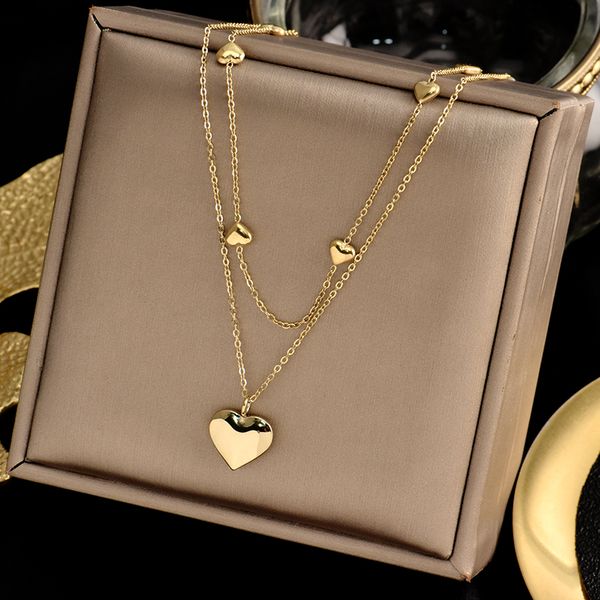 18k gold classic stainless steel clavicle chain pendant necklace love heart women choker double layered party wedding jewelry gifts, Silver
18k gold classic stainless steel clavicle chain pendant necklace love heart women choker double layered party wedding jewelry gifts, Silver