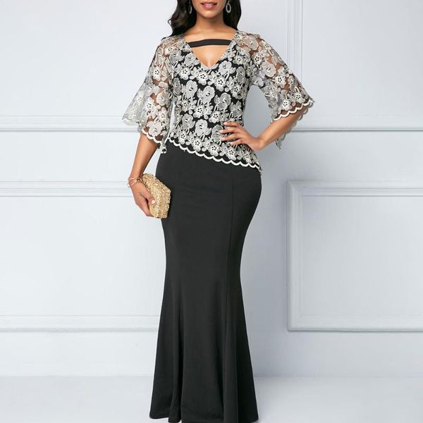 party dresses plus size v neck banquet embroidery floral lace evening vintage elegant half sleeve women mermaid dress, White;black
party dresses plus size v neck banquet embroidery floral lace evening vintage elegant half sleeve women mermaid dress, White;black