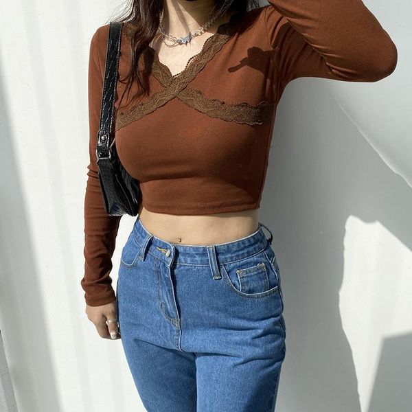women t-shirt spring autumn clothes ribbed knitted long sleeve crop femenino de color liso con cuello en female women's, White
women t-shirt spring autumn clothes ribbed knitted long sleeve crop femenino de color liso con cuello en female women's, White