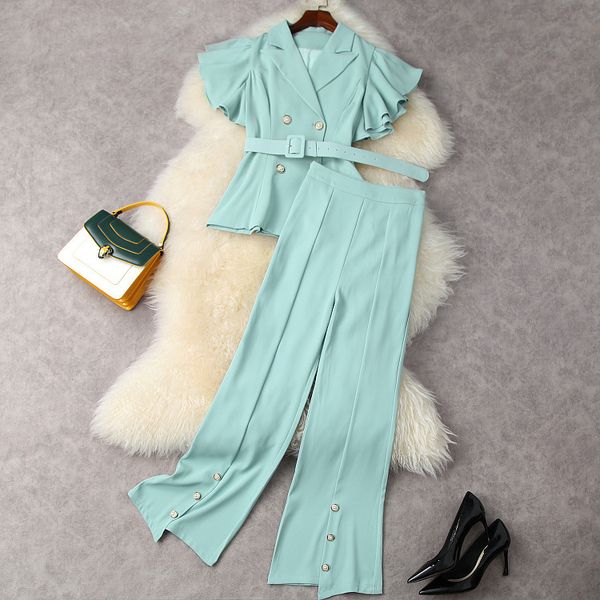 europe and the united states women's clothing new summer 2021 double breasted jacket flounce sleeves belt pants fashion suits, White
europe and the united states women's clothing new summer 2021 double breasted jacket flounce sleeves belt pants fashion suits, White