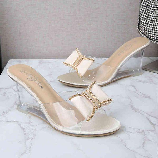 slippers women 2021 summer transparent wedges sandals 8cm female metal decoration sweet bow knot high heel shoes fata, Black
slippers women 2021 summer transparent wedges sandals 8cm female metal decoration sweet bow knot high heel shoes fata, Black