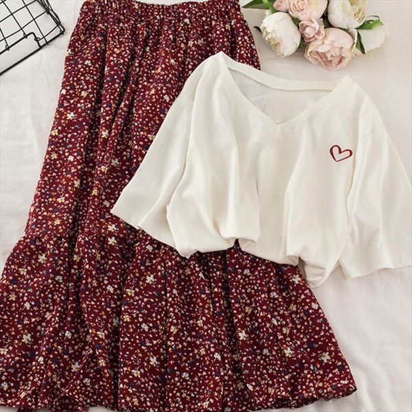 summer vintage two pieces set women tracksuits casual love pattern t shirt high waist floral a lin skirt fashion matching, Gray
summer vintage two pieces set women tracksuits casual love pattern t shirt high waist floral a lin skirt fashion matching, Gray