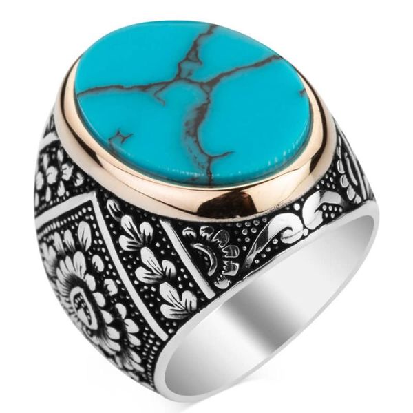 symmetric turquoise stone ring ottoman motif vintage handmade silver fashion men gift cluster rings, Golden;silver
symmetric turquoise stone ring ottoman motif vintage handmade silver fashion men gift cluster rings, Golden;silver