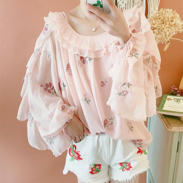 women's blouses & shirts spring summer korean sweet cute mori girl style embroidery floral chiffon autumn casual loose women, White
women's blouses & shirts spring summer korean sweet cute mori girl style embroidery floral chiffon autumn casual loose women, White