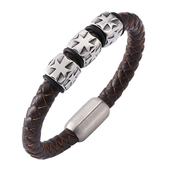 charm bracelets punk jewelry cross men bracelet brown braided leather male s.steel magnetic buckle mens trendy wristband sp0153, Golden;silver
charm bracelets punk jewelry cross men bracelet brown braided leather male s.steel magnetic buckle mens trendy wristband sp0153, Golden;silver