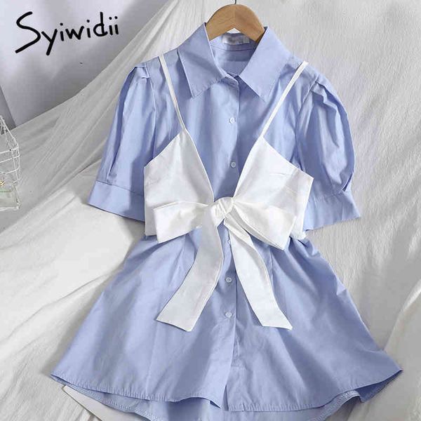 syiwidii dresses 2 piece set womens clothing white bow lace up caims shirts blue puff sleeve dress turn-down collar summer 210417
syiwidii dresses 2 piece set womens clothing white bow lace up caims shirts blue puff sleeve dress turn-down collar summer 210417