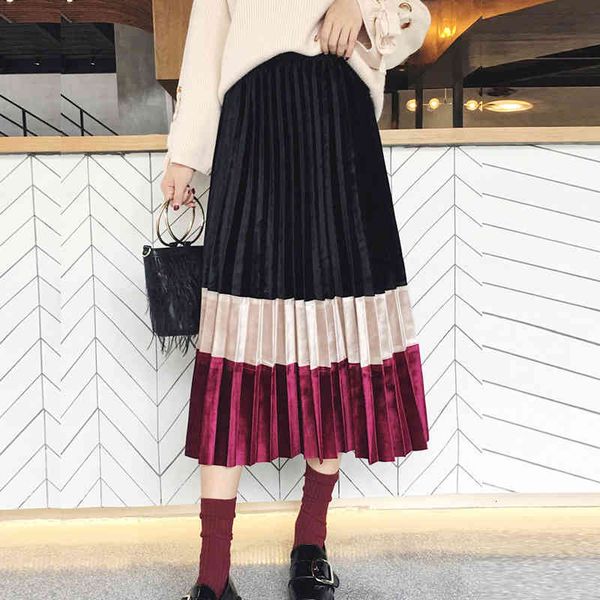 skirts autumn winter contrast color pleuche korean striped patchwork metallic veet pleated a-ling long skirts, Black
skirts autumn winter contrast color pleuche korean striped patchwork metallic veet pleated a-ling long skirts, Black