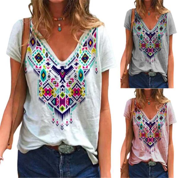 women vintage printed v-neck t shirt summer casual ethnic style short sleeve ladies loose tee plus size female women's t-shirt, White
women vintage printed v-neck t shirt summer casual ethnic style short sleeve ladies loose tee plus size female women's t-shirt, White
