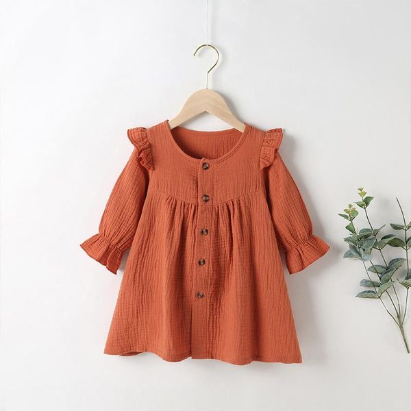 girl's dresses winter 2021 arrivals girls dress cotton long sleeve single breasted brown solid ruffles cute streetwear 0-24m, Red;yellow
girl's dresses winter 2021 arrivals girls dress cotton long sleeve single breasted brown solid ruffles cute streetwear 0-24m, Red;yellow