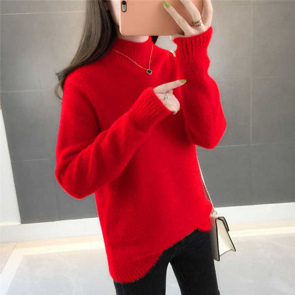 women knitted sweater autumn winter red mink cashmere soft warm pullover casual half turtleneck loose bottoming 210526, White;black
women knitted sweater autumn winter red mink cashmere soft warm pullover casual half turtleneck loose bottoming 210526, White;black