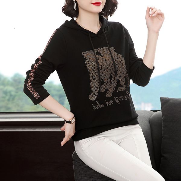 long sve hooded sweater spring and 2021 mother large loose thin hooded casual women's autumn, Black 
long sve hooded sweater spring and 2021 mother large loose thin hooded casual women's autumn, Black