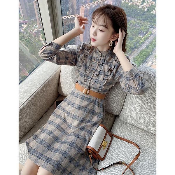 women's spring autumn dress stand collar plaid long sleeve button ruffles patchwork slim 3392 casual dresses, Black;gray
women's spring autumn dress stand collar plaid long sleeve button ruffles patchwork slim 3392 casual dresses, Black;gray