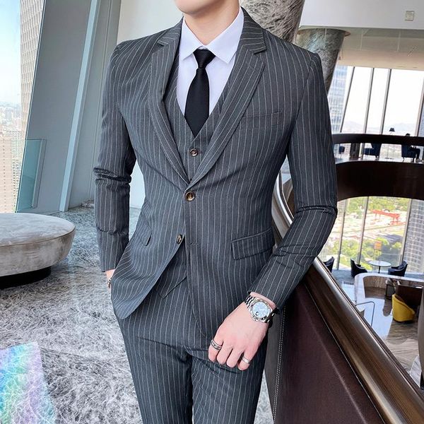 british men's spring striped suit three-piece slim fashion wedding banquet stage dress casual business plus size 5xl suits & blazers, White;black
british men's spring striped suit three-piece slim fashion wedding banquet stage dress casual business plus size 5xl suits & blazers, White;black