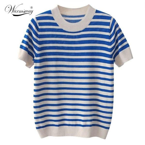 thin knitted t shirt stripe round neck summer woman slim short sleeve tees striped casual t-shirt b-165 210522, White 
thin knitted t shirt stripe round neck summer woman slim short sleeve tees striped casual t-shirt b-165 210522, White