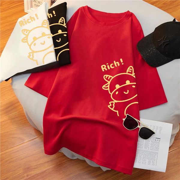 women's t-shirt red tee loose o-neck t-shirts chinese ox year harajuku summer short sleeves women t shirt plus size couples cotton -5, White
women's t-shirt red tee loose o-neck t-shirts chinese ox year harajuku summer short sleeves women t shirt plus size couples cotton -5, White