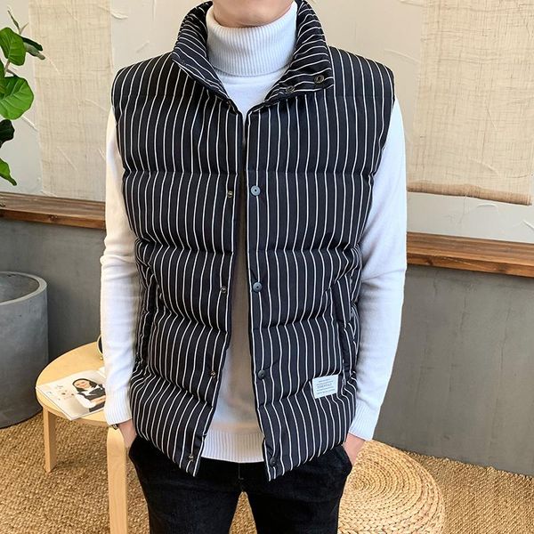 men's vests winter warm vest coat slim fit sleeveless gilet jacket fashion black plaid and striped stand collar, Black;white
men's vests winter warm vest coat slim fit sleeveless gilet jacket fashion black plaid and striped stand collar, Black;white