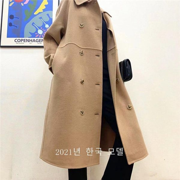 women's wool & blends off season 21 autumn winter versatile double breasted camel double-sided coat, Black
women's wool & blends off season 21 autumn winter versatile double breasted camel double-sided coat, Black